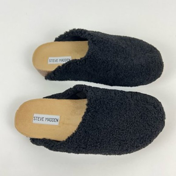 Steve Madden Womens Vesa Slipper Mules Black Beige Slip On Round Toe Faux Fur 8 - Picture 6 of 7